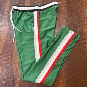 Raw Yarn Industries Green Sweatpants with Red/Silver/White Stripes Size Small